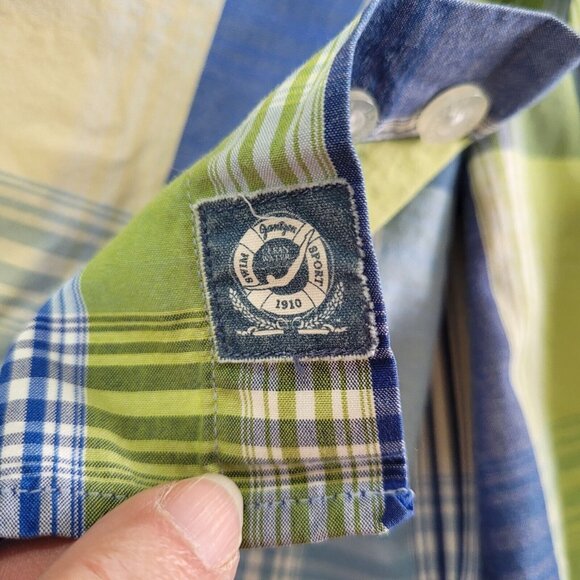 Jantzen Shirt Mens‎ M Green Blue Plaid Cotton Preppy Casual Office Long Sleeve - Picture 10 of 14